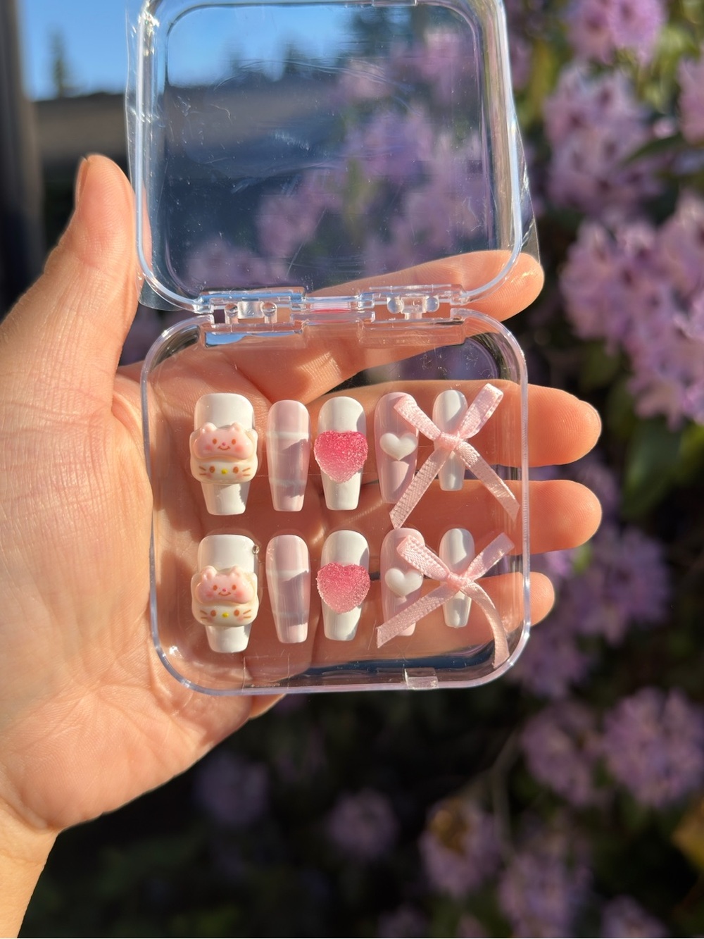 Size S Small Pink and White Hello Kitty Acrylic Press-On Handmade Nails Set